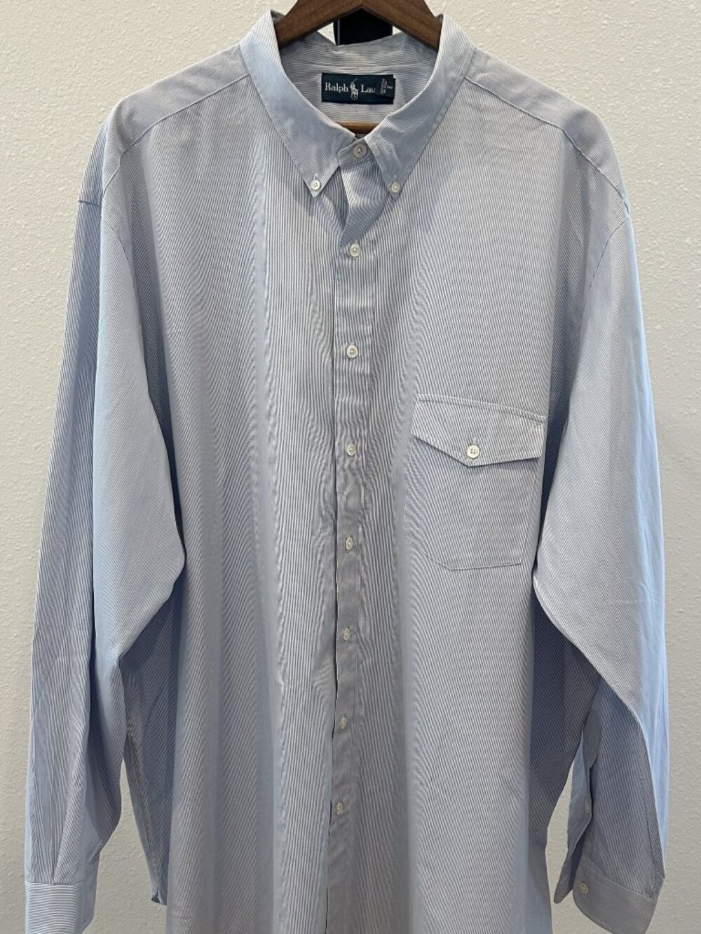 Ralph Lauren Light Blue Fine Stripe Flap Pocket Button Down